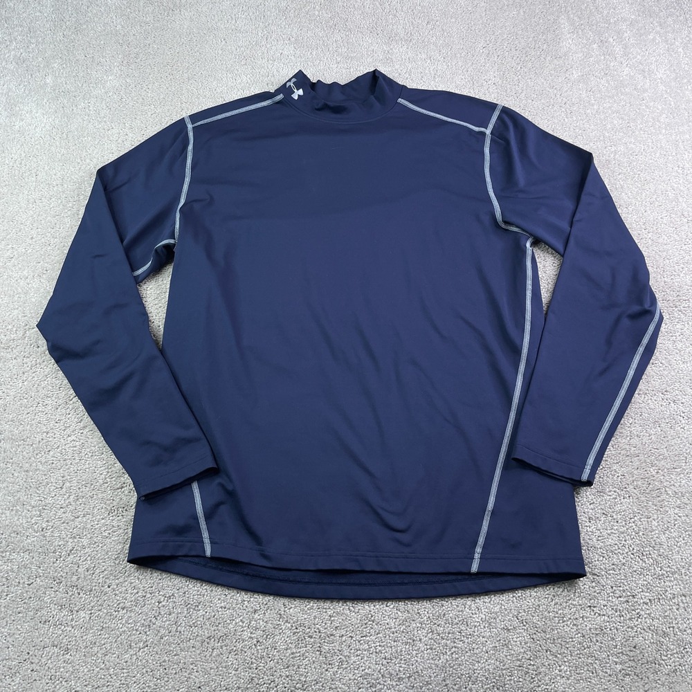 Under Armour Shirt Mens XL Navy Blue ColdGear Mock Neck Fitted Base Layer Active